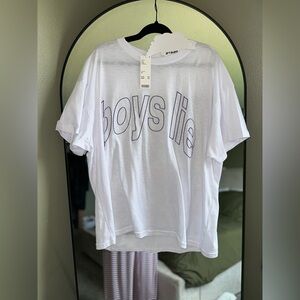 Boys Lie White Short Sleeve Tee      Casual,Cotton,embroidered font